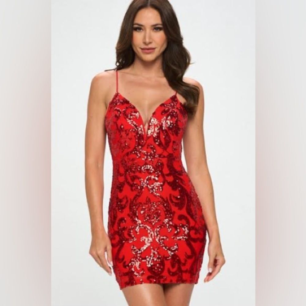 NWT Lovely Day red sequin short homecoming elegant bodycon dress